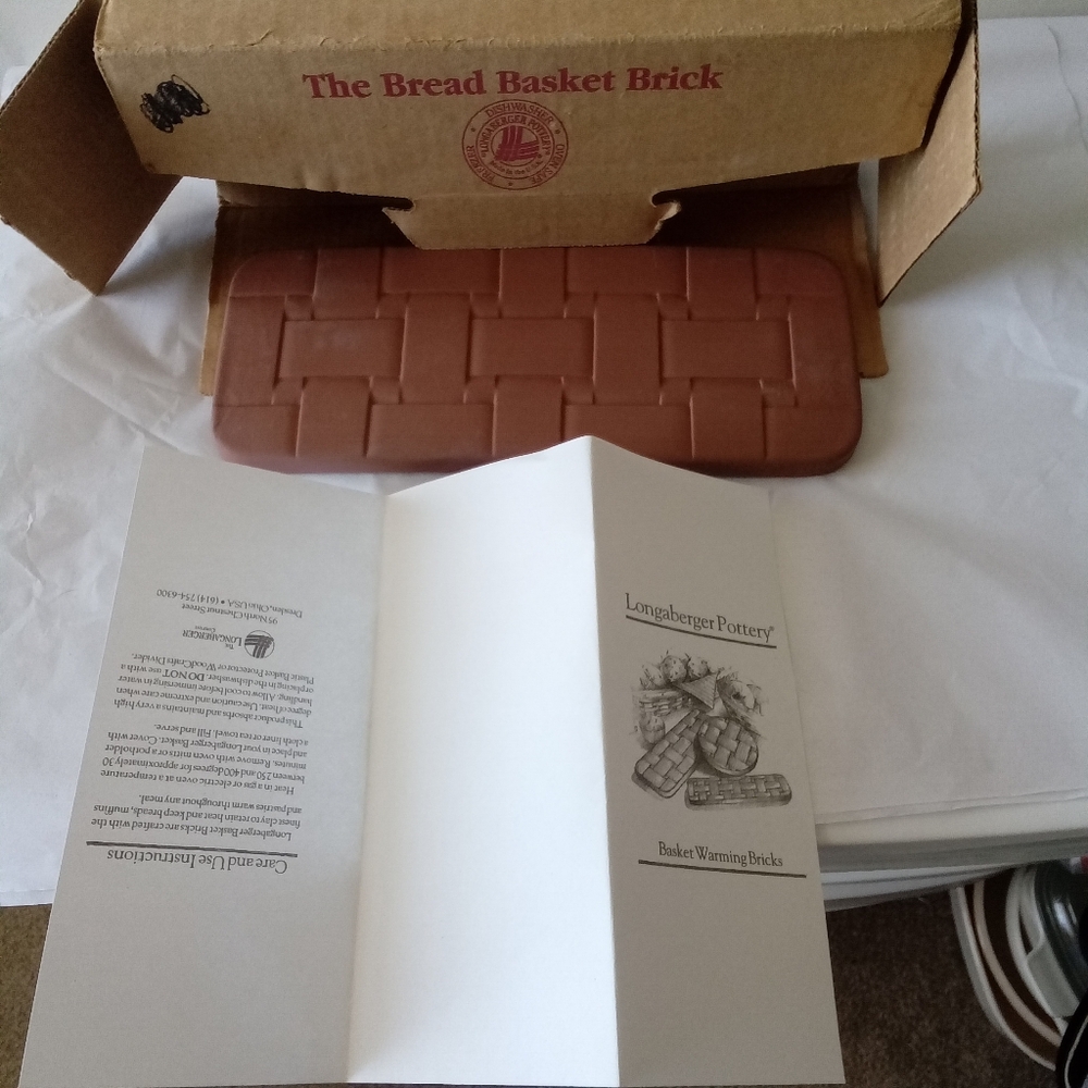 Longaberger Pottery Bread Basket Brick Warming Stone #30074 4” X 10.5” USA New